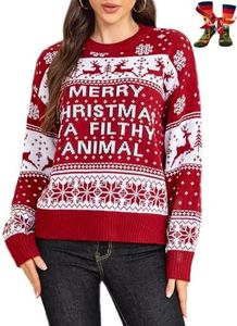 WIPONKEN Ugly Christmas Sweater for Women 2024 Funny Christmas Sweater Holiday Party Pullover Sweater Knit Tops