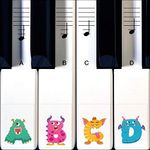 Crosby Monster Piano Stickers for Learning Piano or Keyboard - Transparent 88, 76, 61 & 49 Removable Key Set for Kids