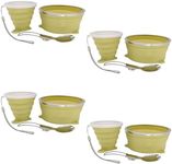 Cagelya Mess Kit for Camping Silicone Collapsible Bowl Collapsible Cup and Stainless Steel Spoon for Backpacking Outdoor Hiking Traveling and Picnic - 4 Pack