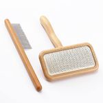 Carpet Rake-Sheepskin Wool Brush and Sheepskin Brush Cleaner Comb, More Suitable for Pile Carpets/Rugs, for Carding Fur, Restore Carpets Softness and Texture (Wood, 2PCS(Big+ Small)