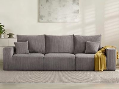 Modular Sectional Sleeper Sofa Couches for Living Room - Modern 110" Grey 3 Seater Boneless Cloud Couch-Easy Assembly, Cozy Corduroy Convertible Full Sponge Compression Sofas for House, Apartment