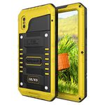 Mitywah Shockproof Case for iPhone X/XS Waterproof Full Body Protective Cover Built-in Screen Protection, Heavy Duty Armor Military Grade Rugged Hard Aluminum Metal Case Tough for X/XS, Yellow