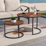 BOFENG Round Nesting Coffee Table Set of 2 End Tables for Living Room,Balcony, Modern Stacking Side Tables,Sturdy Wood Look Accent Furniture with Metal Frame,Easy Assembly,Black/Brown Oak