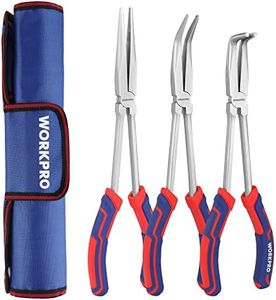 WORKPRO 3PC Long Reach Pliers Set, 11 Inch Extra Long Needle Nose Pliers Set Includes Long Reach Straight Pliers, 90° Bent Nose Pliers, 45° Bent Nose Pliers, Pliers Tool Set for Narrow Spaces