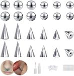 BodyAce 24Pcs Fake Nose Lip Labret Studs Eyebrow Rings, 3mm 4mm Replacement Balls Long Spike Cone with Eyelash Glue, Non-Piercing Body Jewelry Fake Skin Piercing (B:24Pcs)