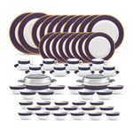 La Opala Diva Sovrana Collection Opal Glass Crockery | for Family of 8 | Dinner Set 62 pcs Regent Blue | Plates & Bowls for Dining | Microwave Safe | 100% Vegetarian | Extra Strong | Light & White