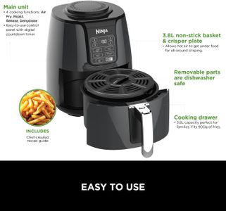 Ninja 3.8L Air Fryer – Grey, Rapid Hot Air Cooking