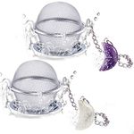 2pcs Tea Strainers, Scdom Stainless Steel Ball Mesh Tea Infusers, Amethyst & White Crystal Moon Pendant Tea Ball Tea Filter with Extended Chain Hook for Brew Fine Loose Tea and Spices & Seasonings