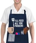 Funny Apron, Adjustable Kitchen Apron with 3 Pockets, Cooking Chef Apron for Women Men, Gardening Baking Aprons, Blue