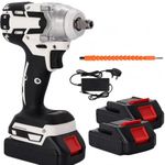 Kinhomii Cordless Impact Wrench 1000Nm – 1/2 Inch Brushless Electric Impact Driver with 2 Batteries & UK Charger, Heavy Duty Ratchet Drill Gun for Car Wheel Nuts, Garage & Construction
