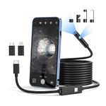 Dual Lens Endoscope Inspection Camera, Qimic Endoscope Borescope Camera with 8+1 LED Lights, 16.4FT Semi-Rigid Snake Camera with 7.9mm IP67 Waterproof Probe for Android, iPhone(Black, No WiFi Needed)