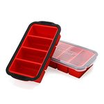 1-Cup Extra Large Freezing Tray with Lid, 2 Pack, Food Freezer Container Molds for Soup,Broth,Sauce or Butter, Ice Cube Trays - Makes Four Great portions 1cup Cube(2 Pack, Red)