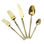 Gugrida 20 piece Gold Flatware Set 304 Stainless Steel Fork Spoon Cutlery Luxury Mirror Polished Gold Silverware, Dishwasher Safe, Service for 4