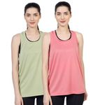 BLUEFICUS Women's Sleeveless Vest Top for Yoga Workout and Running Loose Fit Gym Fitness Tank Top for Girls (Large, Combo (Pink-Green))