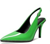 Mettesally Women's Pointed Toe Heels Slingback Pumps Stilettos High Heel Beaded Heels Fashion Dress Shoes 3.5 Inches Clover Green US 9.5