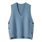 Women Knitted Sweater Vests Sleeveless Jumpers Cotton Tank Top Basic Knitwear Ladies School Waistcoat Sky Blue