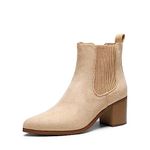 DREAM PAIRS Women's Retro Elastic Chelsea Ankle Boots Fashion Low Chunky Block Heel Pointed Toe Fall Heeled Booties Shoes, Nude-suede, 8