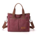 Crossbody Bags for Women Trendy Canvas Hobo Tote Top-handle Hand Bag Multi-pocket Casual Going Out Purse Satchel (Burgundy)