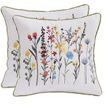 Tosleo Wildflower Pillow Covers 18x18 inch Pack of 2 Flowers Embroidered Decorative Pillowcases Throw Pillow Covers Farmhouse Pillow Cushion Cases Boho Home Decor Square Floral Pillow Case