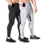 BROKIG Men Stripe Gym Joggers Pants, Causal Tapered Workout Sweatpants Jogging Sweat Track Pants with Zipper Pocket (Black/Light Grey, Large)