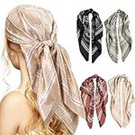 Angelhood 4PCS Head Scarf for Women, 35" Satin Square Hair Scarves Silk Like Scarf Bandana for Hair Wrapping at Night, Color D, 35”