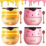 4PCS Bee Lip Balm Lip Mask Honey Pot,Honey & Strawberry Lip Mask Propolis Moisturizing Lip Balm with Stick - Hydrating Prevention Dry & Cracked Lip Scrubs Exfoliato Lip Wrinkle Care(Honey&Strawberry)