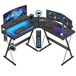 Bestier L Shaped Gaming Desk Computer Desk with LED Lights Monitor Stand 130CM Corner Desk with Cup Holder Headset Hook Ergonomic for Home Office Small Space