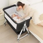 OHFLY 4-in-1 Baby Bassinet Bedside Sleeper for Newborns - Baby Rocking with 6 Adjustable Heights and 360° Locking Wheels | Portable Infant Crib with Storage Basket and Mosquito Net | Breathable Mesh