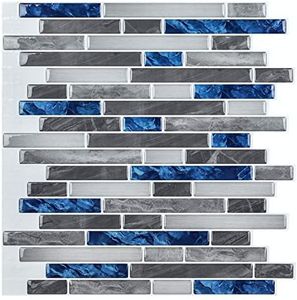 Art3d Peel & Stick Brick Kitchen Backsplash Self-Adhesive Wall Tile Stone Design, 10 Sheets, Blue Marlbe, 30 * 30cm (A17086P10)