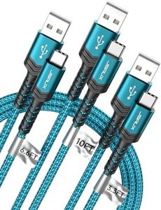 JSAUX USB-C Cable 3.1A Fast Charging, 3-Pack (1M+2M+3M) USB to USB C Charger Cord Compatible with iPhone 16/Pro/Max/Plus 15 Series, Samsung Galaxy S24 S23 S22 S9 S8, PS5 Controller, LG One Plus-Green