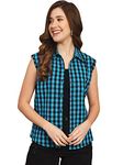 FUNDAY FASHION Women Regular Fit Solid Formal/Casual Sleevesless Shirt (Small, Blue & Black)