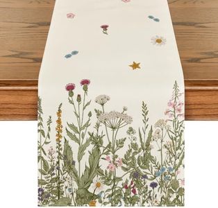 Artoid Mode Antique Herbs and Wild Flowers Summer Table Runner, Spring Fall Kitchen Dining Table Decoration for Home Party 33 x 183 cm