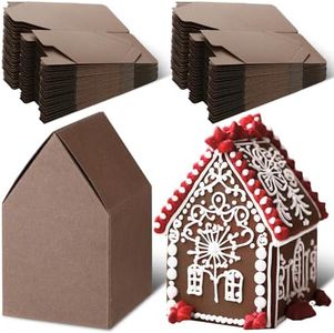 Cholemy 50 Pack Christmas Gingerbread House Box Kit DIY Crafts Cookie House Shaped Cardboard Boxes DIY Build Gingerbread Houses Crafts Supplies for Xmas Holiday Party Supplies(Dark Brown)