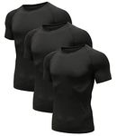 Holure Men's (Pack of 3) Workout Athletic Compression Short Sleeve Plain t Shirt Athletic Black 01-S