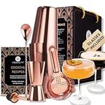 Vemacity Cocktail Shaker Set w/ 2 x Handmade Martini Glasses | Rose Gold Cocktail Shakers, Cocktail Accessories & Cocktail Glasses | Elegant Gift Box + Cocktail Recipe Book | Cocktail Making Kit