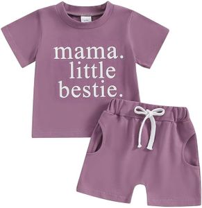 Sejardin Toddler Baby Girl Clothes Short Sleeve Letter Print T Shirt Tops and Stretch Shorts Newborn Girl Summer Outfit, Mama Little Bestie Purple, 2-3 Years