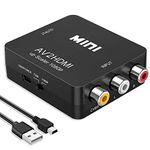 RCA to HDMI Converter, RCA to HDMI Adapter, 1080P Mini RCA Composite CVBS AV to HDMI Video Audio Converter Adapter Support PAL/NTSC for N64 Wii PS2 PS3 Xbox VHS