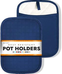 HOMWE Silicone Kitchen Pot Holders with Pockets, 2 Pc Set Trivet, Steam and Heat Resistant Hand and Countertop Protection Hot Pads, Non-Slip Grip potholders, Terrycloth Interior Lining, Navy Blue
