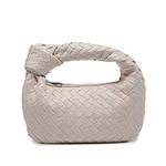 Kowloloo Knoted Women Handbag PU Leather Woven HandBag Fashion Shoulder Bag Purse Woven Handmade Hobo Hand Clutch Bag (M, Beige), Beige