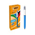 BIC 4 Colours Original Retractable Comfortable Ballpoint Pens - Box of 12 - Medium Point (1.0 mm) - Precision Writing