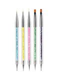 LANDOT 5Pcs Doubel Ended Nail Art Brushes - Nail Dotting Pen Liner Brush - Manicure Point Drill Drawing Painting Tools Set for DIY Nail Art Designs