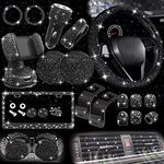 NBTEPEM 27 PCs Black Bling Car Accessories Set for Women, Bling Steering Wheel Covers Universal Fit 15 Inch, Bling License Plate Frame, Bling Phone Holder, Bling Car Coasters (Black Diamond)