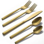 Cube Gold 20-Piece Forged Silverware Set Stainless Steel Flatware Set,Service for 4,Matte Satin Polished Cutlery Set,Dishwasher Safe