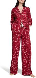 Victoria's Secret Flannel Long Pajama Set, Women's Sleepwear (XS-XXL), Red Swirl Heart, XX-Large