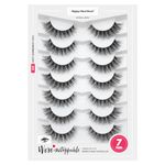 5D Clear Band Lashes 14mm Natural Soft Faux Mink Lashes C/D Curl Cat Eye Wispy Fake Eyelashes Short Cross Reusable False EyeLashes 7 Pairs-Happy Heartbeat(No.200)