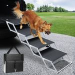 DGSL Dog Ramp for Car, 4 Steps Dog Stairs for Truck, Folding Steps for Dogs with Non-Slip Surface, Pet Loader Dog Steps for Large Dog, SUV, Side Door and Bed, Supports Up to 250 Lbs