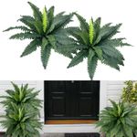 2 Bundles Artificial Ferns for Outdoors, Large Fake Plants Greenery Artificial Boston Fern UV Resistant Faux Plant Shrubs for Indoor Home Potted Garden Porch Farmhouse Decor,Green