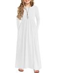 Arshiner Girls Maxi Dress Long Sleeve Long Dress Size 6 White Maxi Dress with Pockets