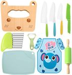 12 Pieces Wooden Kids Kitchen Knife, Kids Knife Set with Gloves Cutting Board Fruit Vegetable Crinkle Cutters Serrated Edges Plastic Toddler Knifes for Real Cooking Kid Safe Knives - Crocodile