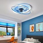 Smart Ceiling Fans with Lights and Remote Dc Recessed Kids Ceiling Fan with Lamp Silent Dimmable Timer 6 Speed Girls Chandelier Fan Led for Bedroom Kids Room,Blue